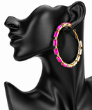 Glass Stone Evening Hoop Earrings