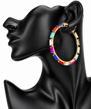 Glass Stone Evening Hoop Earrings