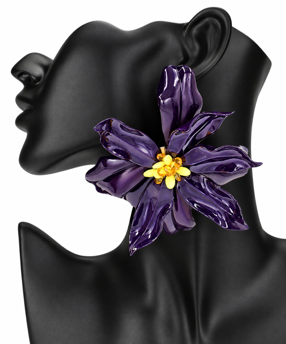 Oversized Bold Bloom Floral Statement Earrings