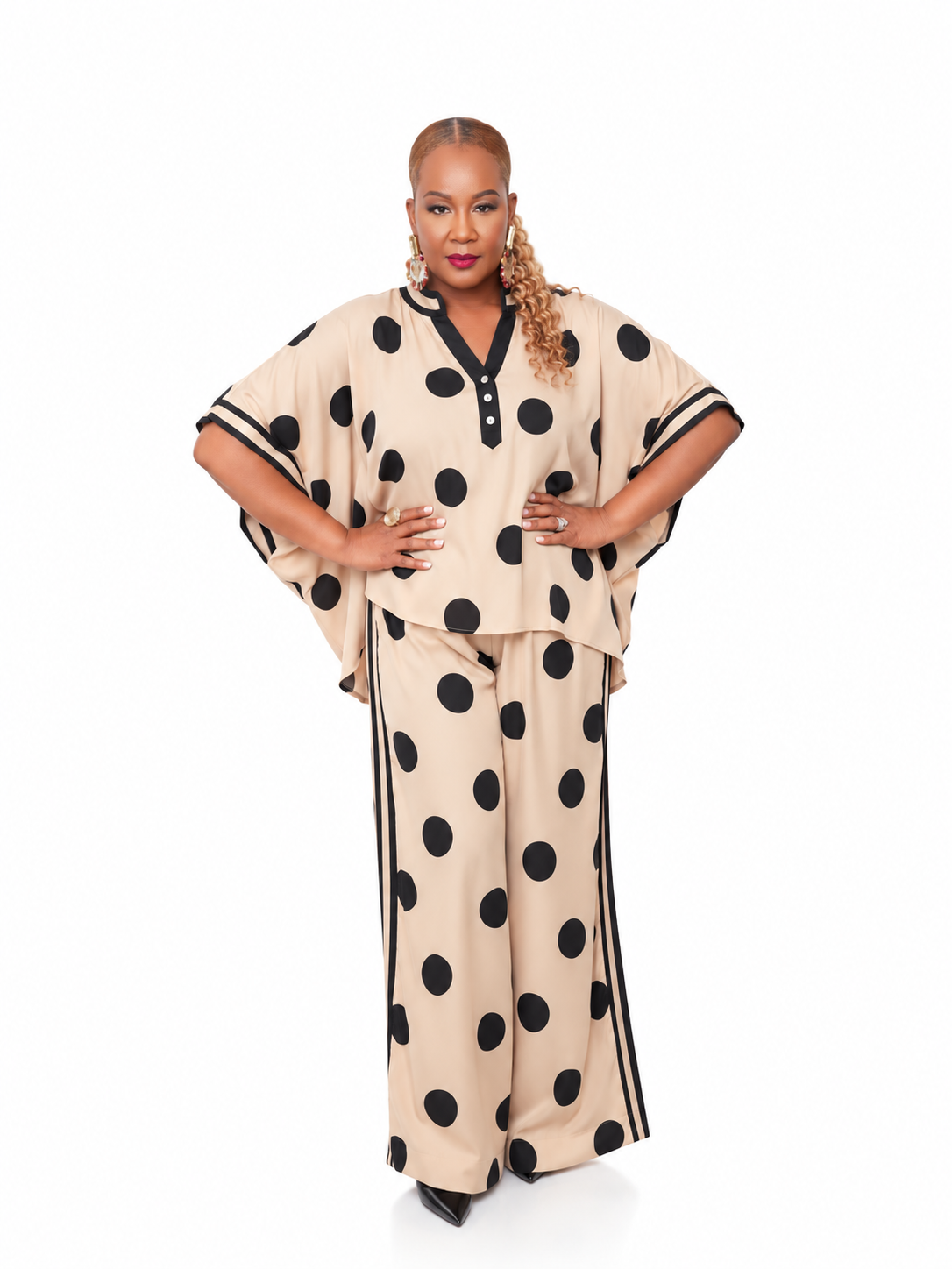 Polka Dot Wide Leg Two-Piece Set