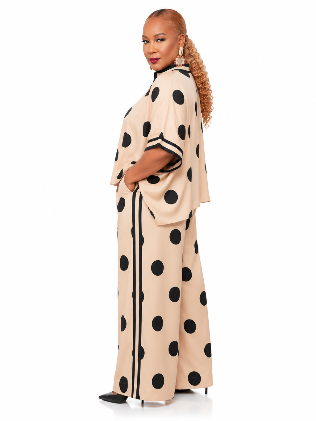 Polka Dot Wide Leg Two-Piece Set