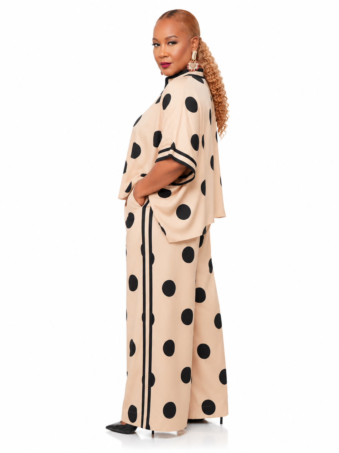 Polka Dot Wide Leg Two-Piece Set