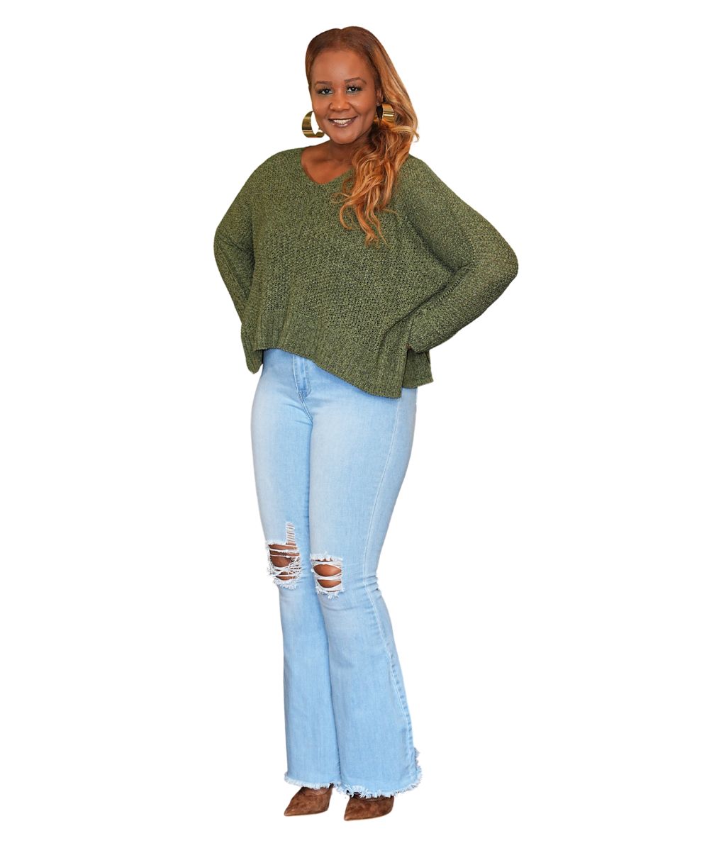 Dolman Sleeve V-Neck Sweater