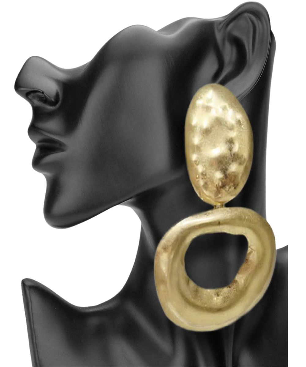 Bold Oversized Abstract Hammered Metal Link Drop Statement Earrings
