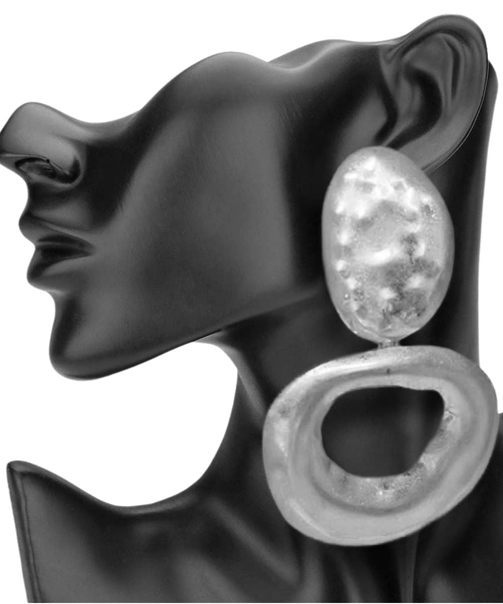 Bold Oversized Abstract Hammered Metal Link Drop Statement Earrings