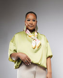 Chartreuse Half Zip Satin Top