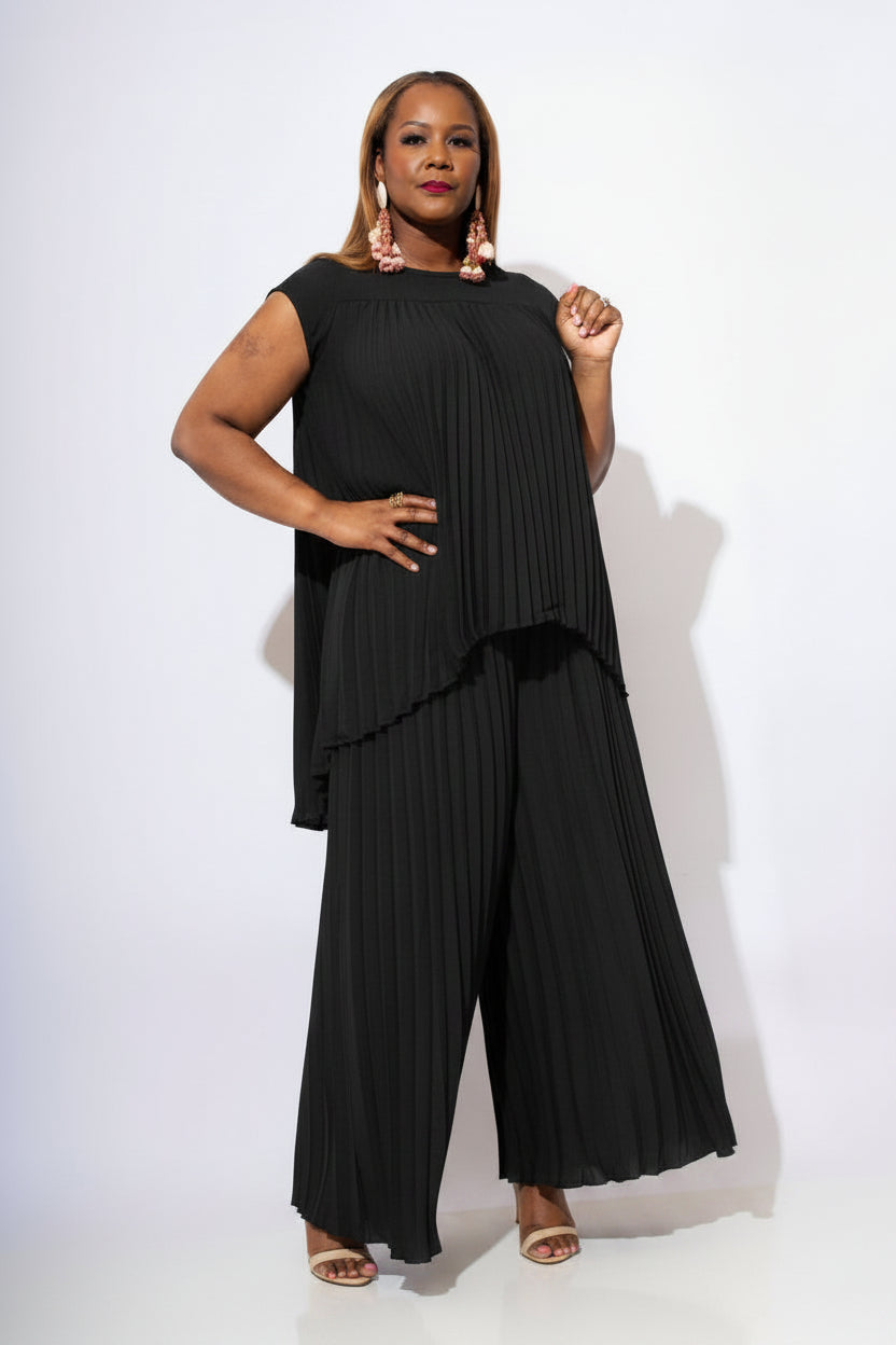 Wide-Leg Pleated Pant Set