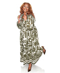 Abstract Geo Print Ruffle Maxi Dress