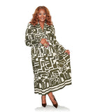 Abstract Geo Print Ruffle Maxi Dress