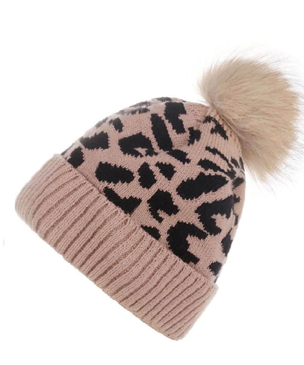 Leopard Knit Pom Beanie
