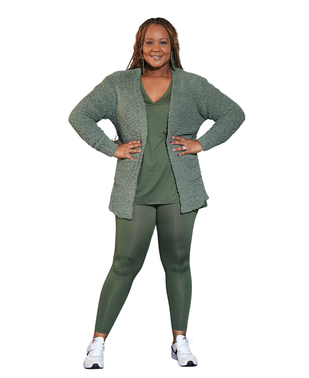 Popcorn Cardigan and V-Neck Legging Set