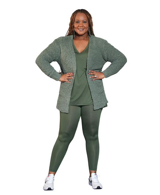 Waffle Knit Cardigan and V-Neck Legging Set