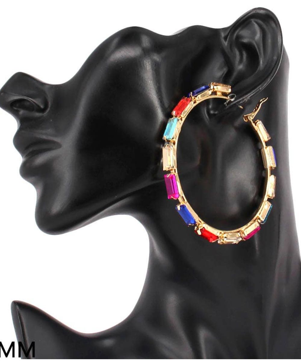 Glass Stone Evening Hoop Earrings