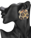 Leopard Bling Studded Square Earrings
