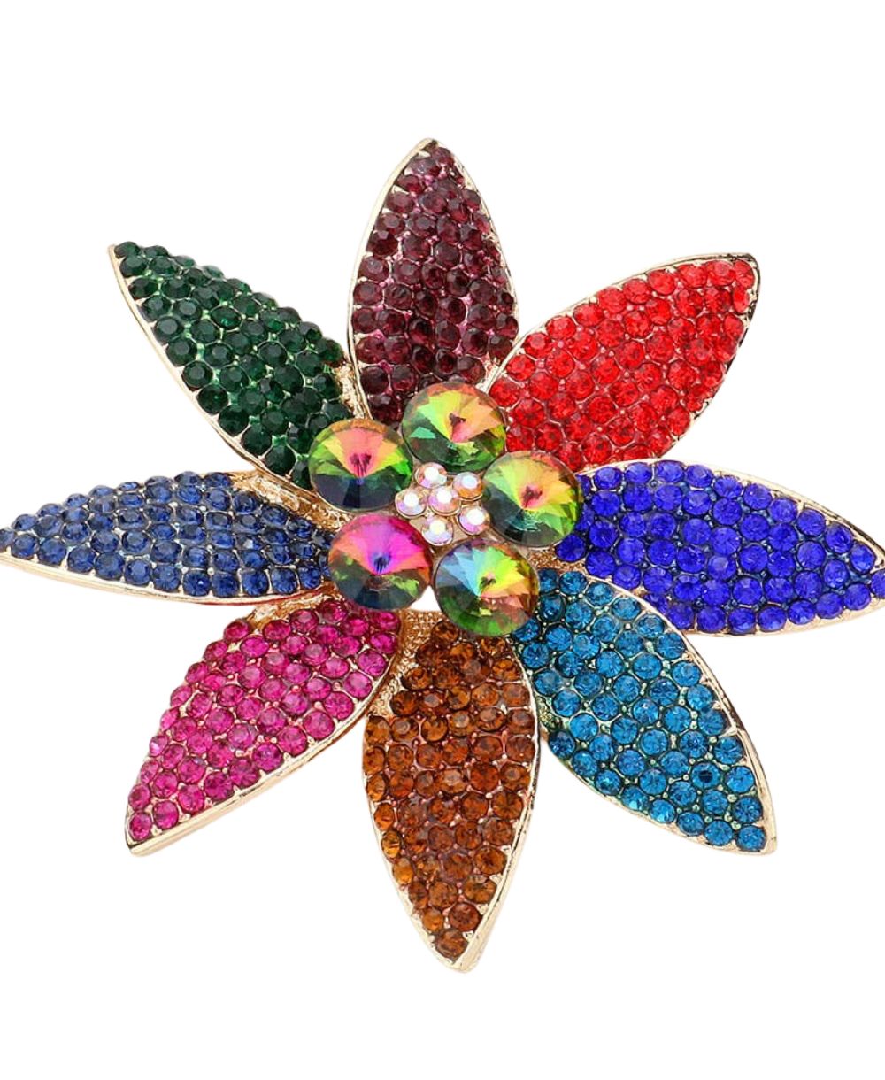 Stone Embellished Flower Brooch