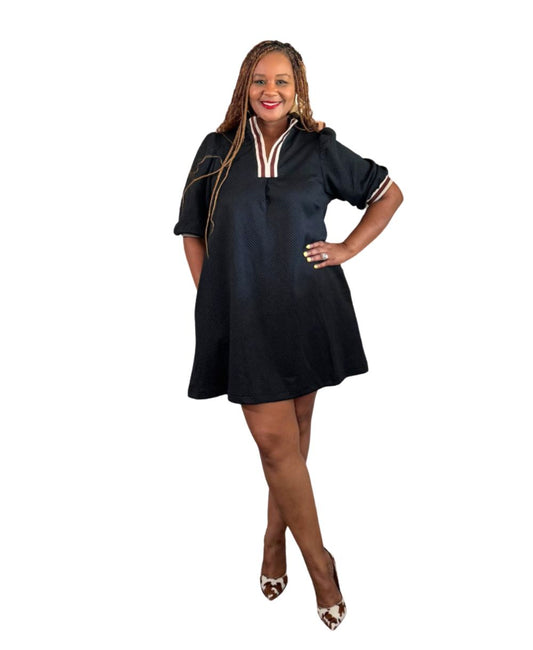 Chevron Black and Brown Trim Dress