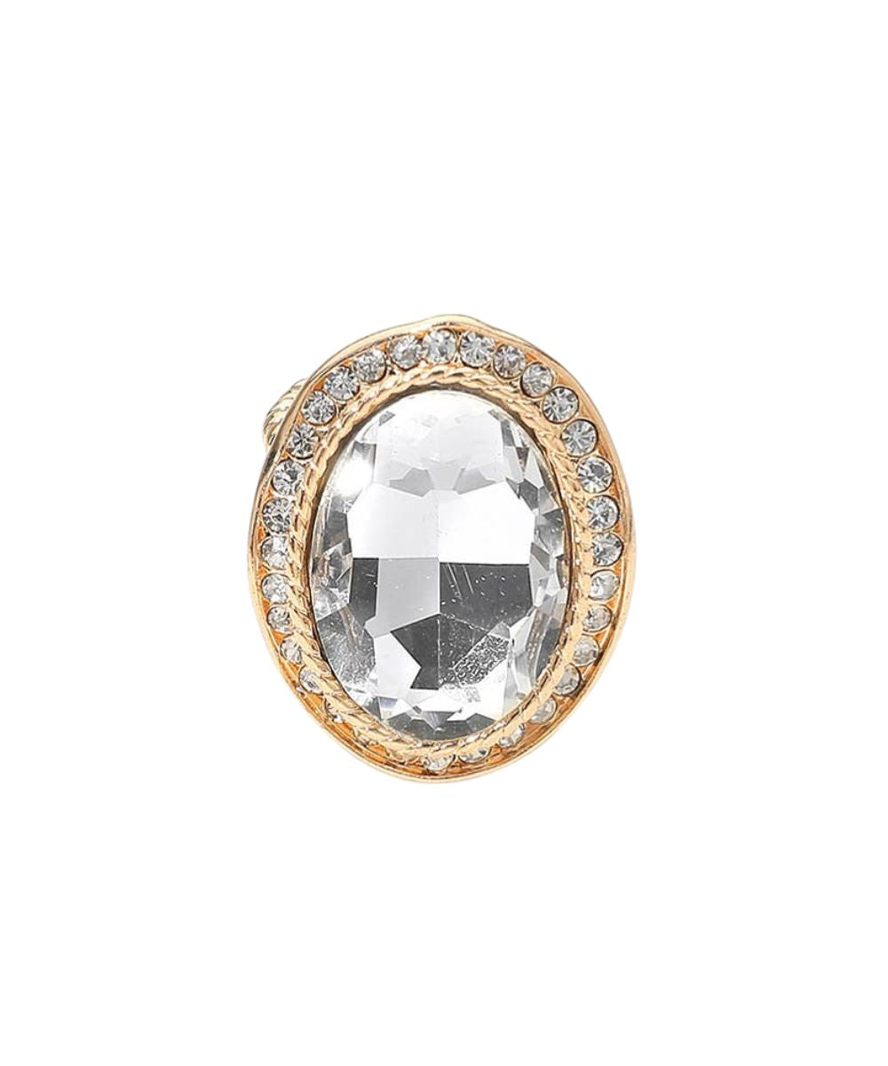 Oval Pearl Rhinestone Halo Stretch Ring