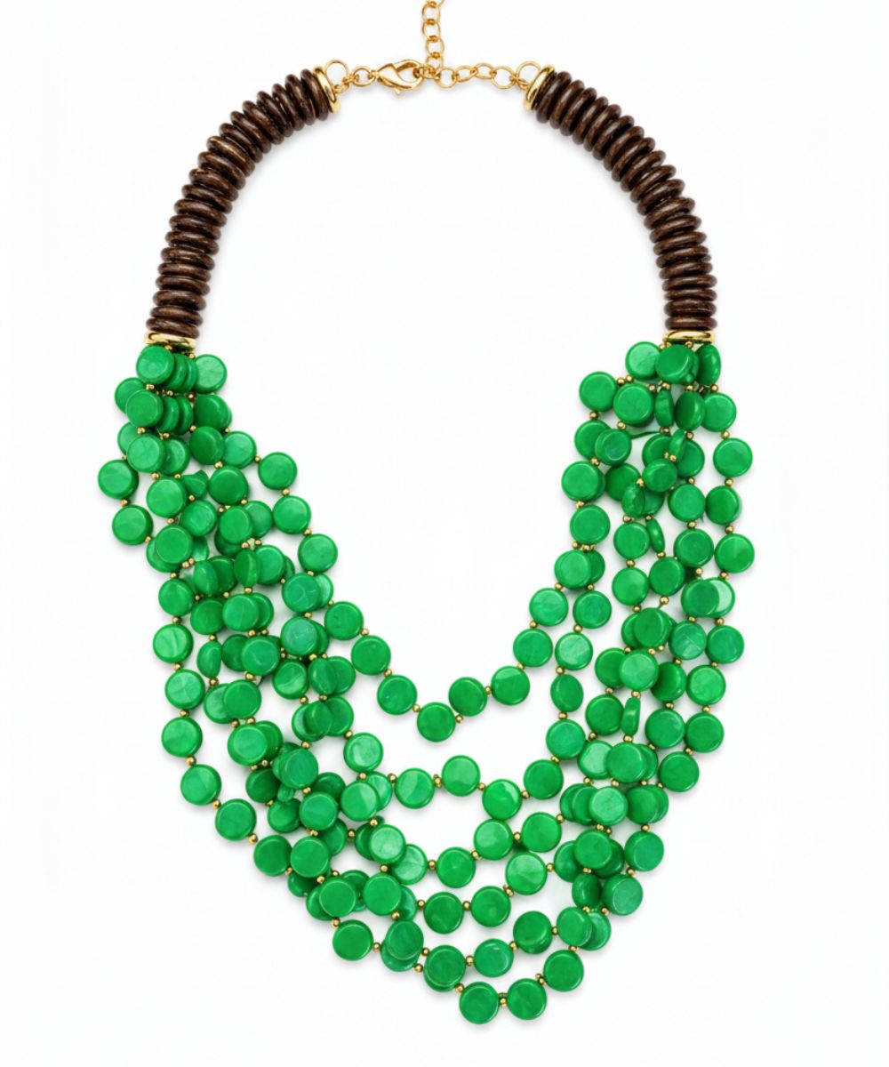 Green Wooden Layered Necklace