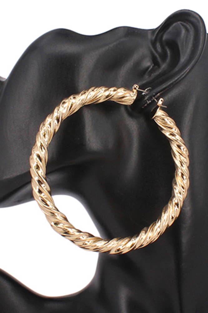 Brushed Metal Twisted Hoop Pin Catch Earrings