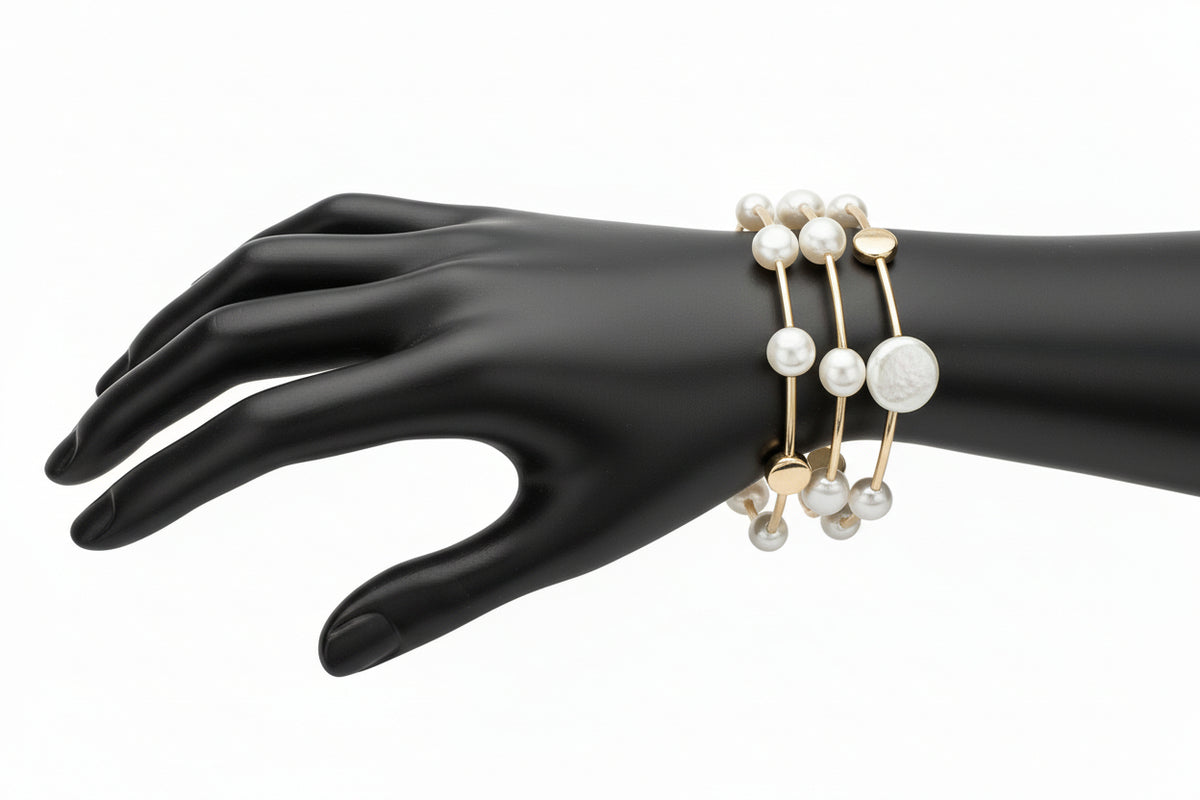 Trio Pearl Disc Pointed Stretch Multi Bracelets
